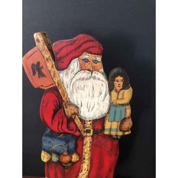 Signed & Numbered Santa Claus Hand painted Wood Folk Art Primitive Christmas VTG - Picture 2 of 4